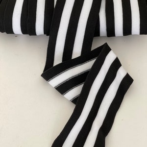 2&quot; Rib Knit Trim with Slight Stretch, Sporty Black/White Wide Slight Stretch Ribbon, Belting, Stripe Racer, Belting Band Strap, Belting