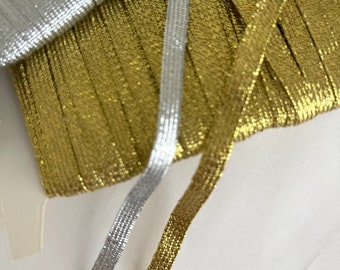 2 YARDS Middy Braid Metallic Gold / Silver Flat Braid, Gold Tape, Silver Tape, Bridal Ribbon, Gift Reversible Holiday Fancy Metallic Ribbon