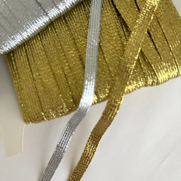 2 YARDS Middy Braid Metallic Gold / Silver Flat Braid, Gold Tape, Silver Tape, Bridal Ribbon, Gift Reversible Holiday Fancy Metallic Ribbon