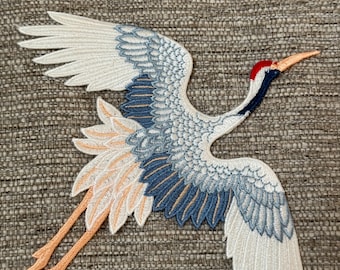 Parche bordado de pájaro grulla para coser, aplique, parche de pájaro suave múltiple, aplique (derecho o izquierdo) se vende por separado, par = 1 izquierdo y 1 derecho,