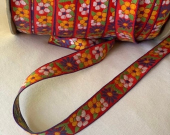 3/4" Vintage Floral Fantasy Sweet Blends Embroidered Woven Jacquard Floral Design, Cotton Floral Woven Jacquard Bright Farm Floral Fields