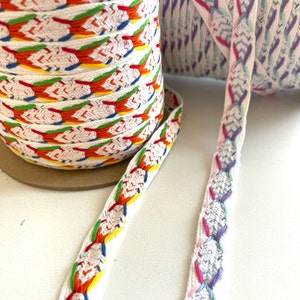 Vintage Cotton Tape Webbing  Ethnic Multi Color  Stich  Twill Tape, Herringbone, Belting, Reversible Tape Multi Colored FunFetti Cotton Tape