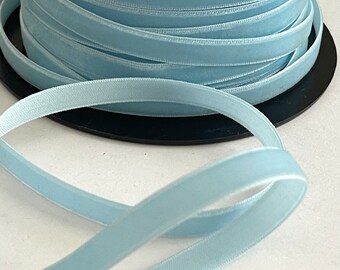9mm Velvet Taffeta Ribbon, Plush Velvet Ciel Blue 9mm, Vintage