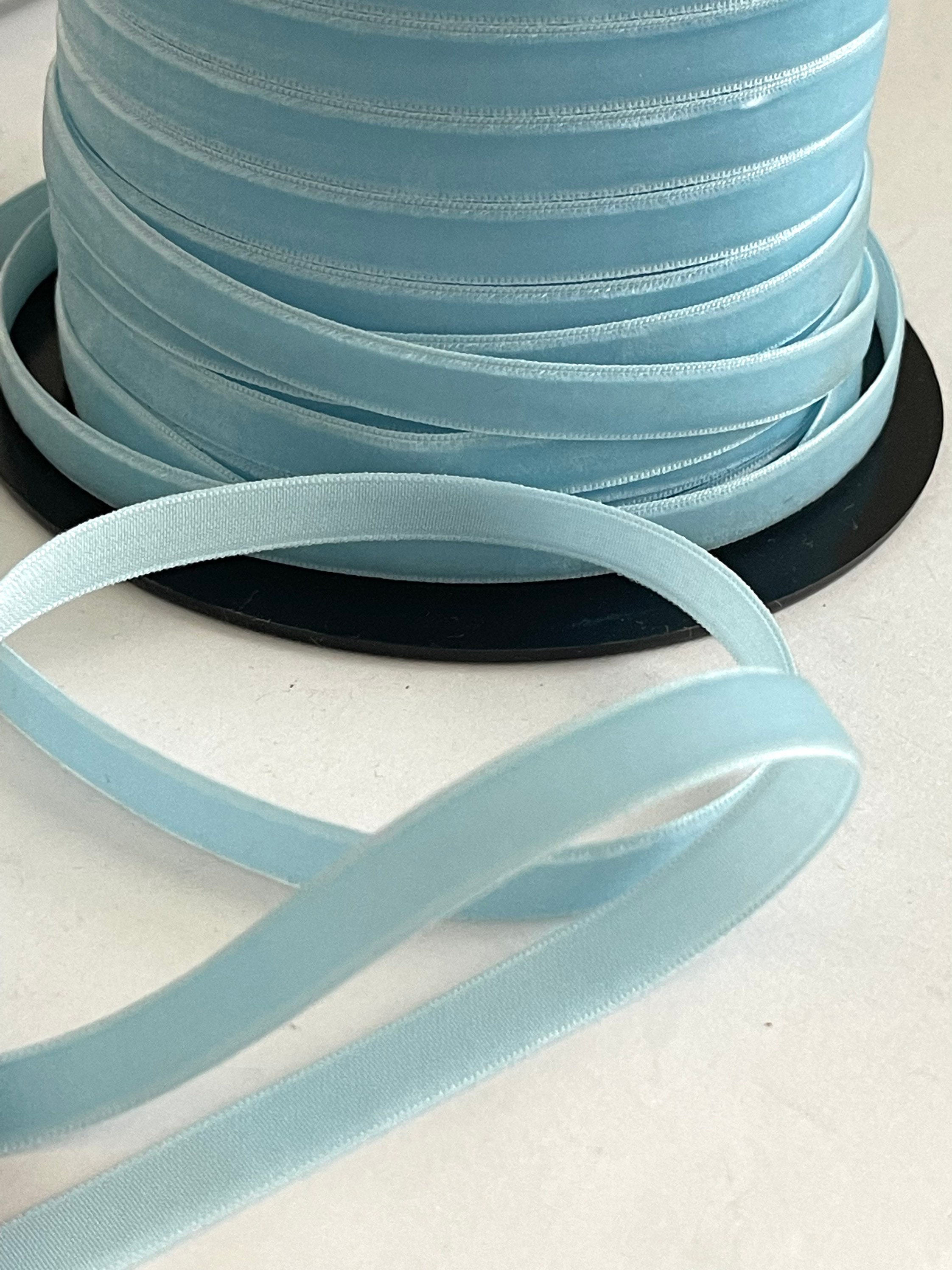 9mm Velvet Taffeta Ribbon, Plush Velvet Ciel Blue 9mm, Vintage