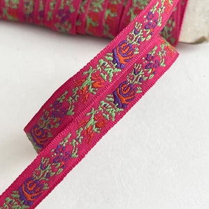 Vintage Sweet Brite Azalea, Mint Multi Floral Dainty Woven Floral Jacquard Ribbon Trim, Doll Floral Ribbon Flower Power Design