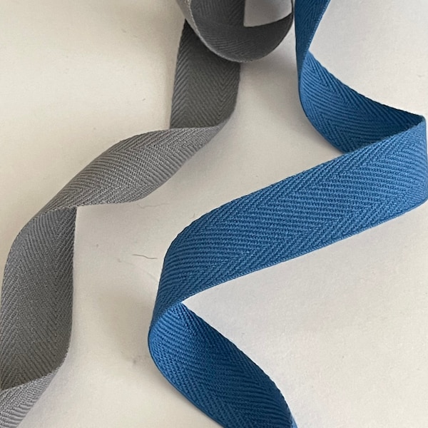 3 Yards-Cotton Twill Tape, Webbing, Herringbone, Belting, Reversible Tape, Straps. 3 yards 3/4" wide Copen or Dk. Grey