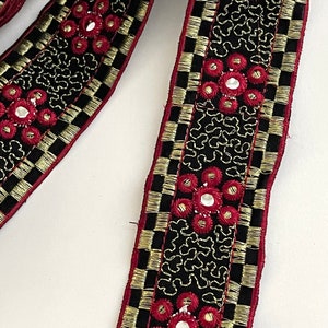 2&quot; Antique Gold, Cranberry, Black, High Quality Woven Floral , Silver, Velour Embroidery Trim Tape, Upholstery, Elegant Fabric Border