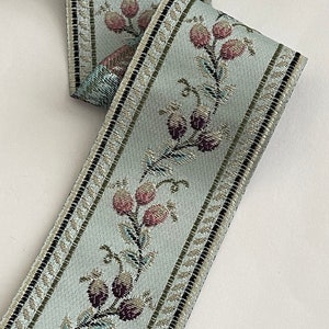 2" Embroidered Floral Matte Steel Teal Blue, BEAUTIFUL Color & Quality, Raised Embroidery Wide Woven Jacquard Ribbon Tape,