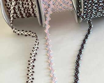 Vintage Polka Dot Feather Edge Ric Rac Reversible Zig Zag Ribbon, True Vintage colors and Quality, Dainty Trim