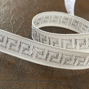 Vintage Greek Key, Metallic Silver, White Ethnic, Abstract Woven Jacquard Ribbon *LIMITED QTY*