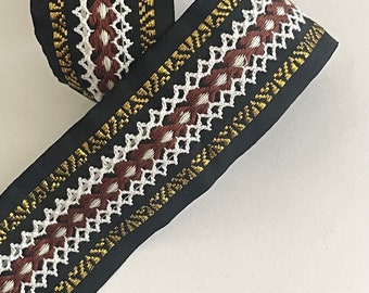 Vintage Metallic Stitched Lace Knit Thru Unique Geometric  Abstract, Ethnic Bohemian Jacquard Ribbon Trim, Straps, Belting, Woven Ribbon