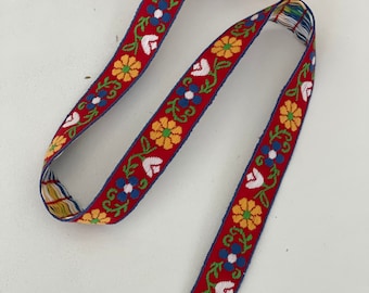5/8" Vintage Bright Blooming Floral Cotton Woven Jacquard, Floral Design Cotton, Orange, Red, Yellow