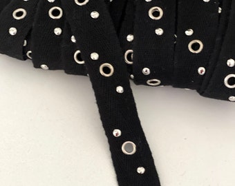 3/4" Silver Studs & Grommets Cotton Tape, Webbing,Corset Lace Up Grommet Chain Trim, Belting,  Ribbon Tape