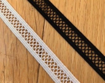 1/2” STRETCH Mesh Illusion Fish Net Elastic Reversible Elastic Trim , White, Black Elastic Net Stretch Trim,  Belting, Band Costumes