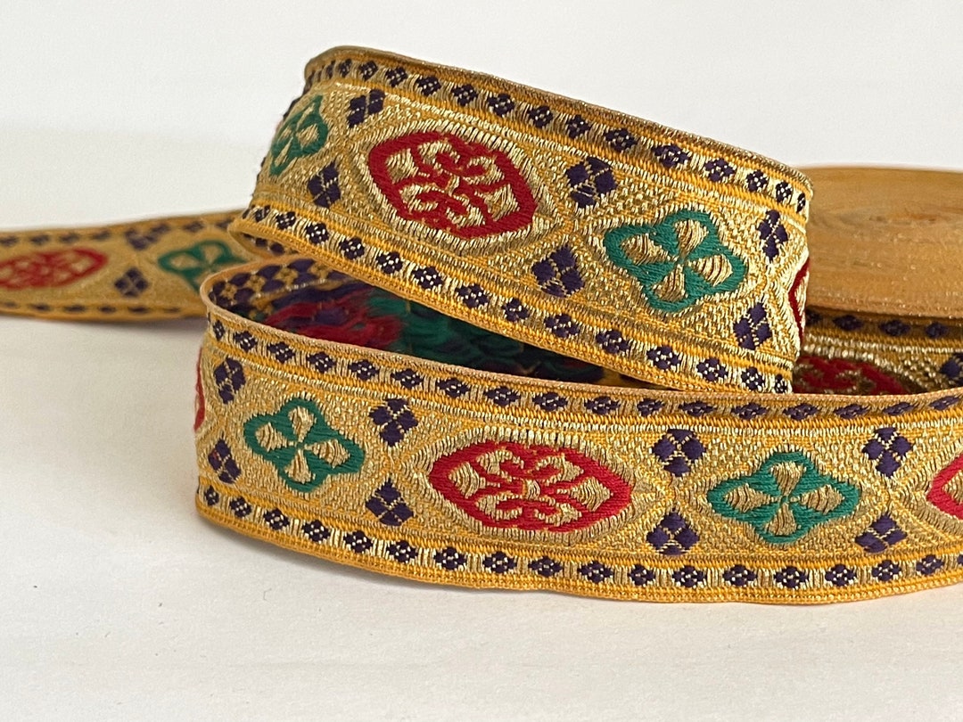Jewled Ribbon Vintage Jeweled Gold Metallic Ethnic Woven Jacquard Ribbon, Hat Trim ...