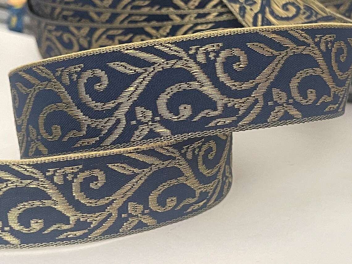 Vintage Embossed Metallic Soft Gold Abstract Woven Jacquard Ribbon ...
