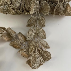 Gold Leaf Chain Metallic Lace, Roman Greek God, Leaf Lace, Crown, Ceaser, Embroidered 2 Row Leaf, Godess Lace, Leaf Garland image 3