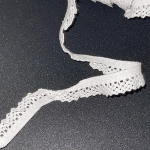 Vintage Stretch Cotton Soft Knit Ruffle White Lace Elastic Stretch Knit Lace, Accent Lace, Lace Trim