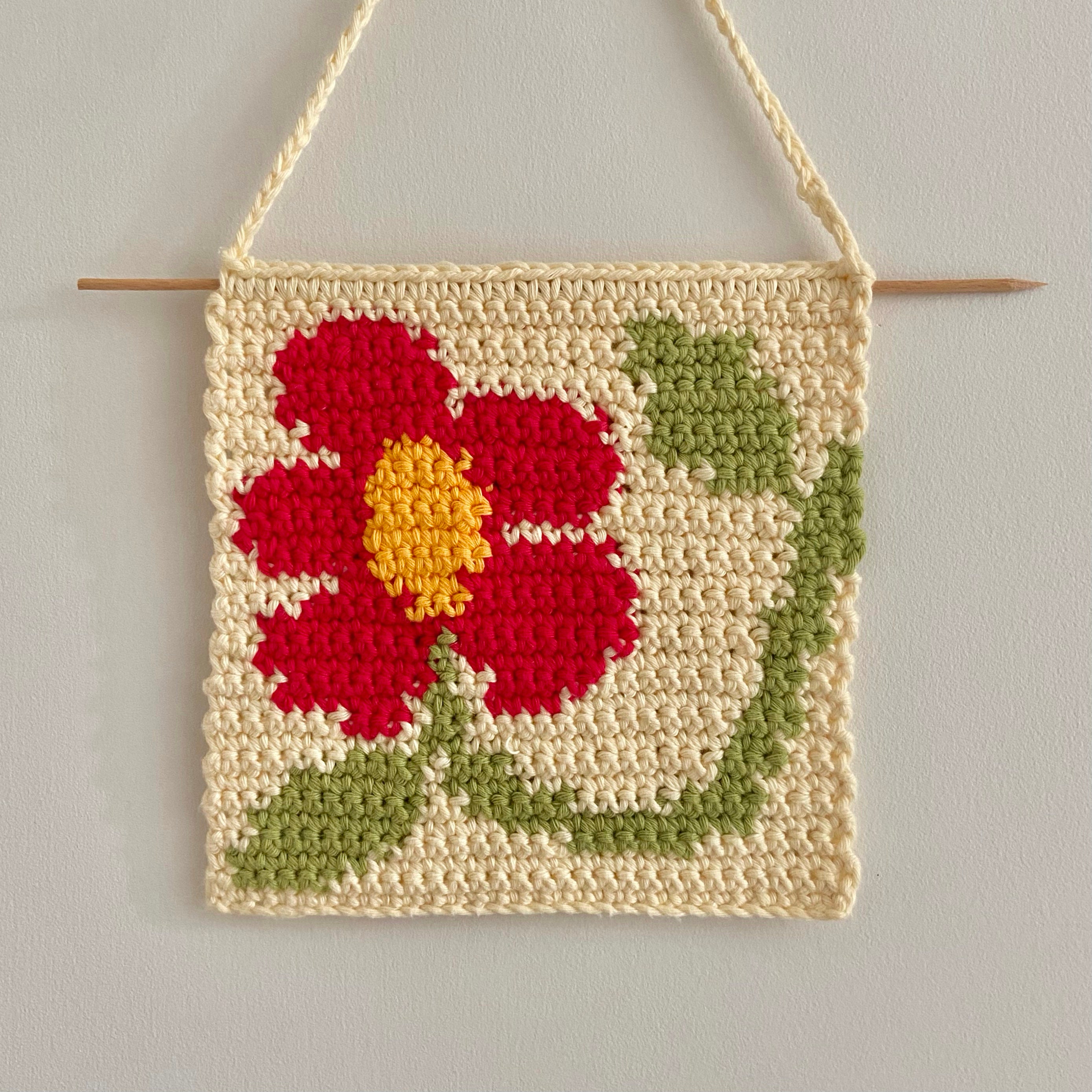 The Lone Flower Crochet Tapestry PATTERN pdf, wall hanging, diy room decor knit, floral flowers, vintage y2k funky, perfect gift