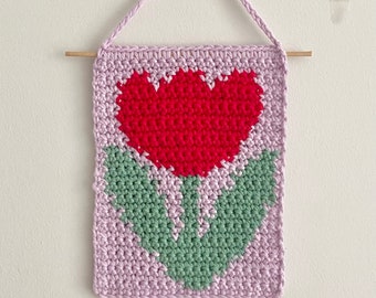 The Tiny Tulip Flower Crochet Tapestry PATTERN pdf, wall hanging, diy room decor knit, floral flowers, vintage y2k funky, perfect gift