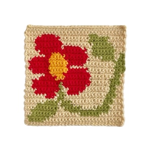 Lone Flower Crochet Tapestry PATTERN (PDF), DIY Floral Wall Hanging