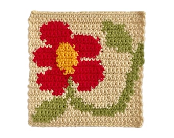 Patrón de tapiz de ganchillo Flor Solitaria (PDF), tapiz floral para pared DIY