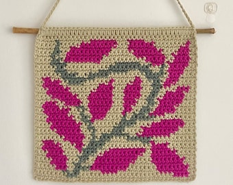 The Leafy Crochet Tapestry PATTERN pdf, wall hanging, diy house plant, leaves room decor knit, flower print, vintage y2k funky, perfect gift