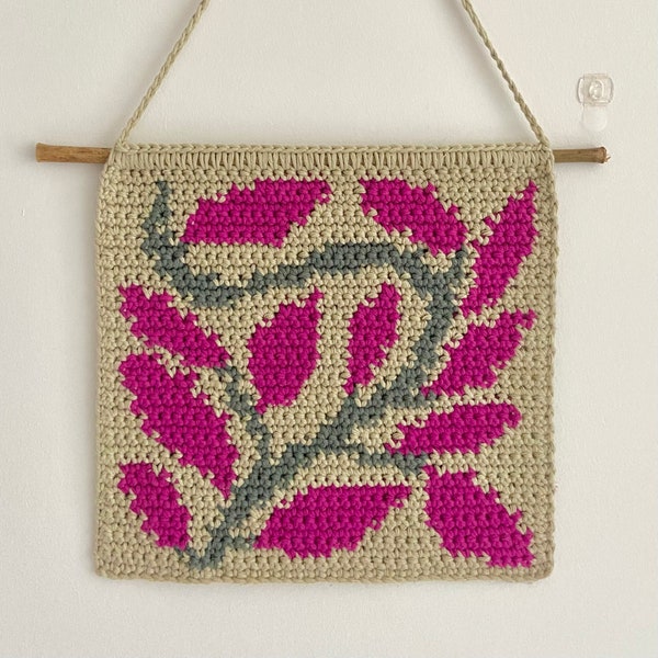 The Leafy Crochet Tapestry PATTERN pdf, wall hanging, diy house plant, leaves room decor knit, flower print, vintage y2k funky, perfect gift