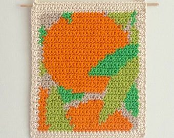 The Zest Orange Crochet Tapestry PATTERN pdf, wall hanging, diy room decor knit, fruit print, vintage y2k funky, perfect gift