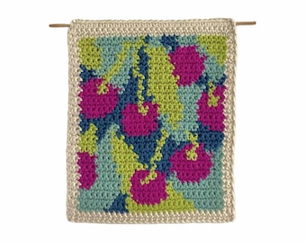 Cherry Cute Crochet Tapestry PATTERN (PDF), DIY Wall Hanging