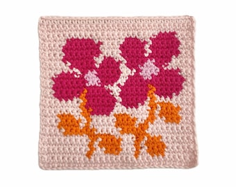 Dancing Flowers Crochet Tapestry PATTERN (PDF), DIY Floral Wall Hanging