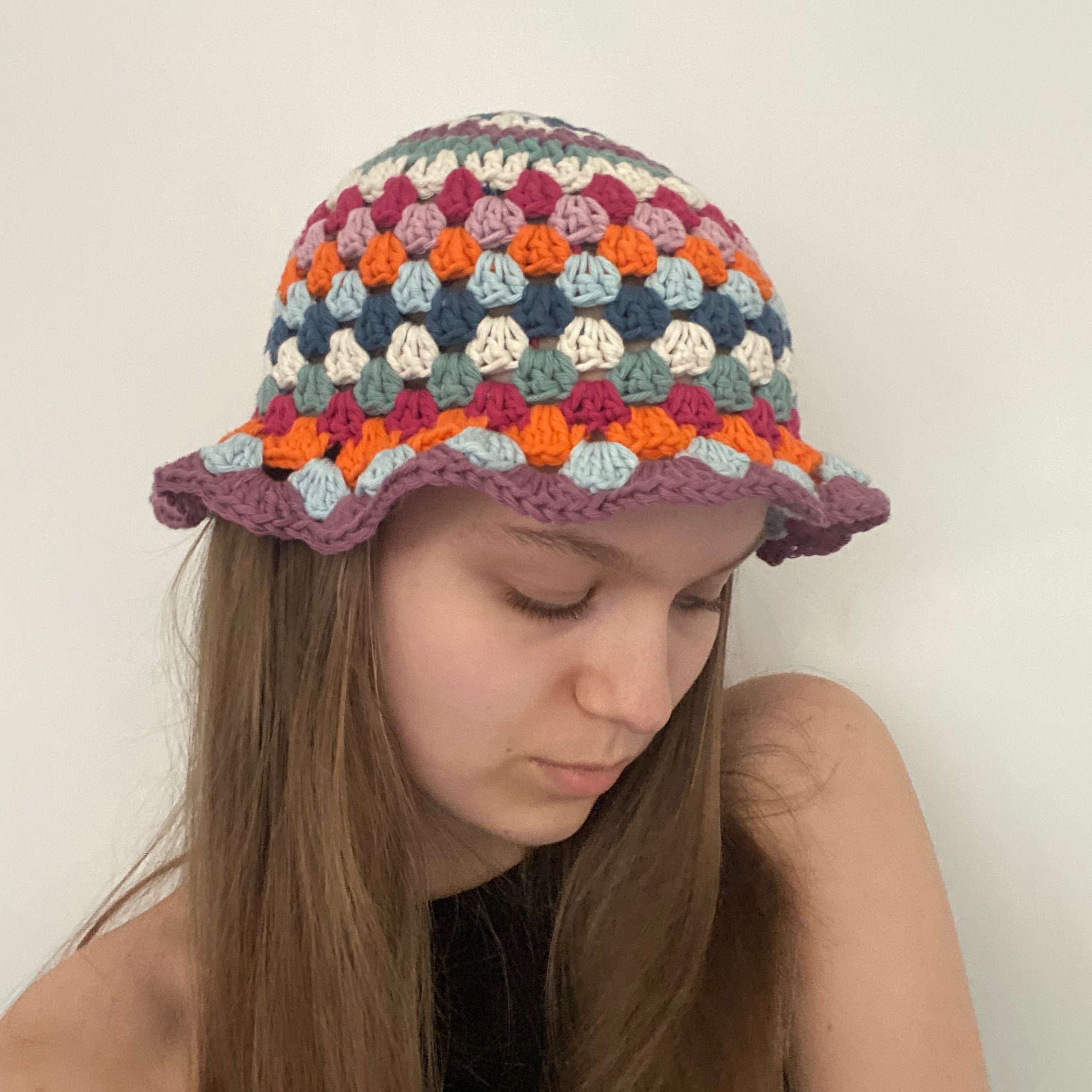 【SUNLOVE】 Crochet Bucket /追跡付 Granny Flower Crochet Bucket Hat PATTERN Pdf, Cloche Hat