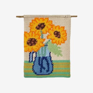 3 Sunflowers Crochet Tapestry PATTERN (PDF), DIY Floral Wall Hanging