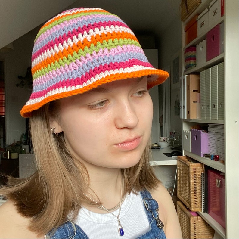 Striped Staple Crochet Bucket Hat PATTERN Pdf Colourful Etsy