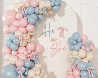 Gender Reveal-ballonboogset, roze blauw ivoor ballonnen met strikken, geschikt voor jongen of meisje gender Reveal, babyshower.