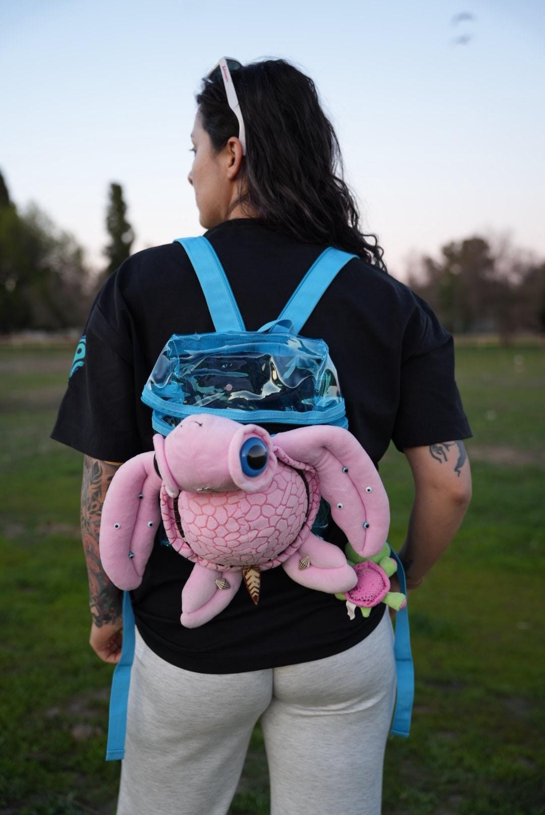 Pink Turtle Rave Backpack That Lights up / Clear Jelly Blue Bag With ...