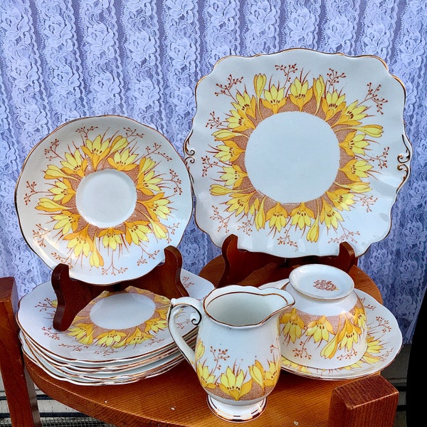 1940s Roslyn Fine Bone China "Alba" Rare Replacements: Plates, Tea Cup, Saucers Vintage Dinnerware Made in England