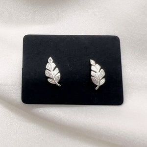 Silver Leaf Stud Earrings Sterling Silver, Tiny Stud Earrings for Women, for Girls, Crystal Plant Stud Everyday Simple Dainty Minimalistic