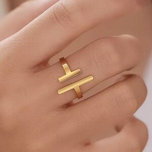 Minimalist Statement Ring Gold or Silver, Adjustable Ring, Geometric Ring for Women, for Men, Open Stackable Unique Ring, 18k Gold Plated