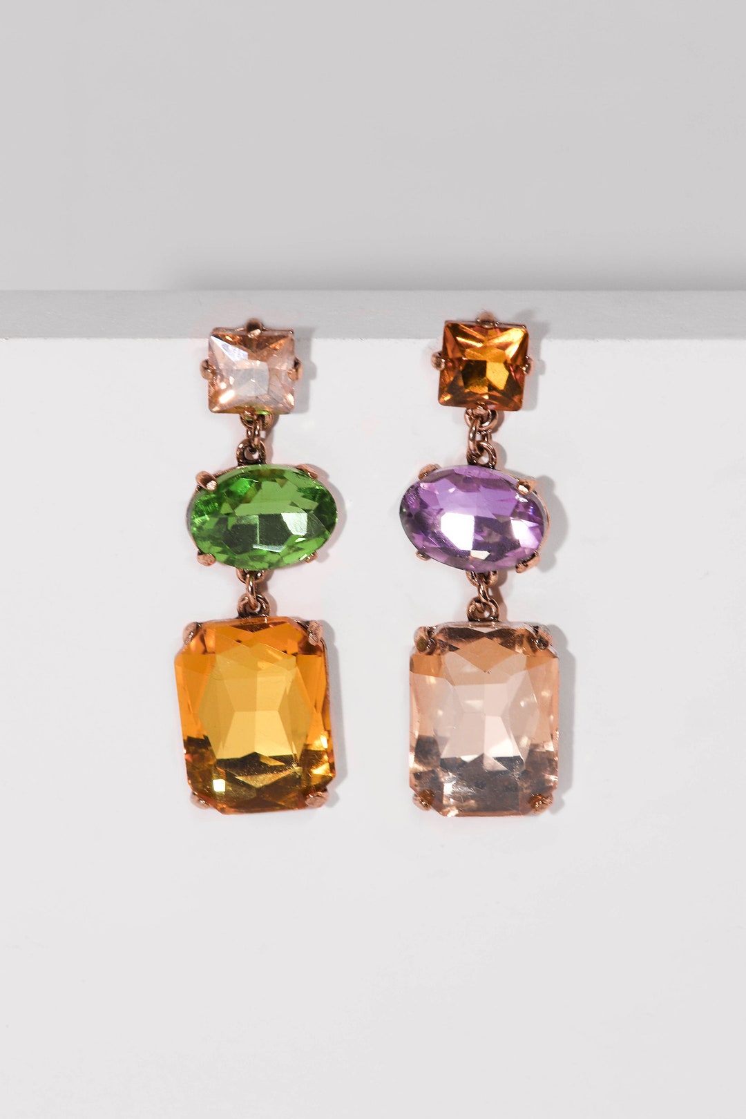 Mismatched Earrings, Crystal Earrings, Statement Dangle Drop Earrings