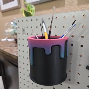 Drippy Bucket Pencil Holder for Standard / Metal 1&quot; Pegboard  - Paint Brush / Pencil / Pen / Office Supply Holder - Multiple colors to pick!
