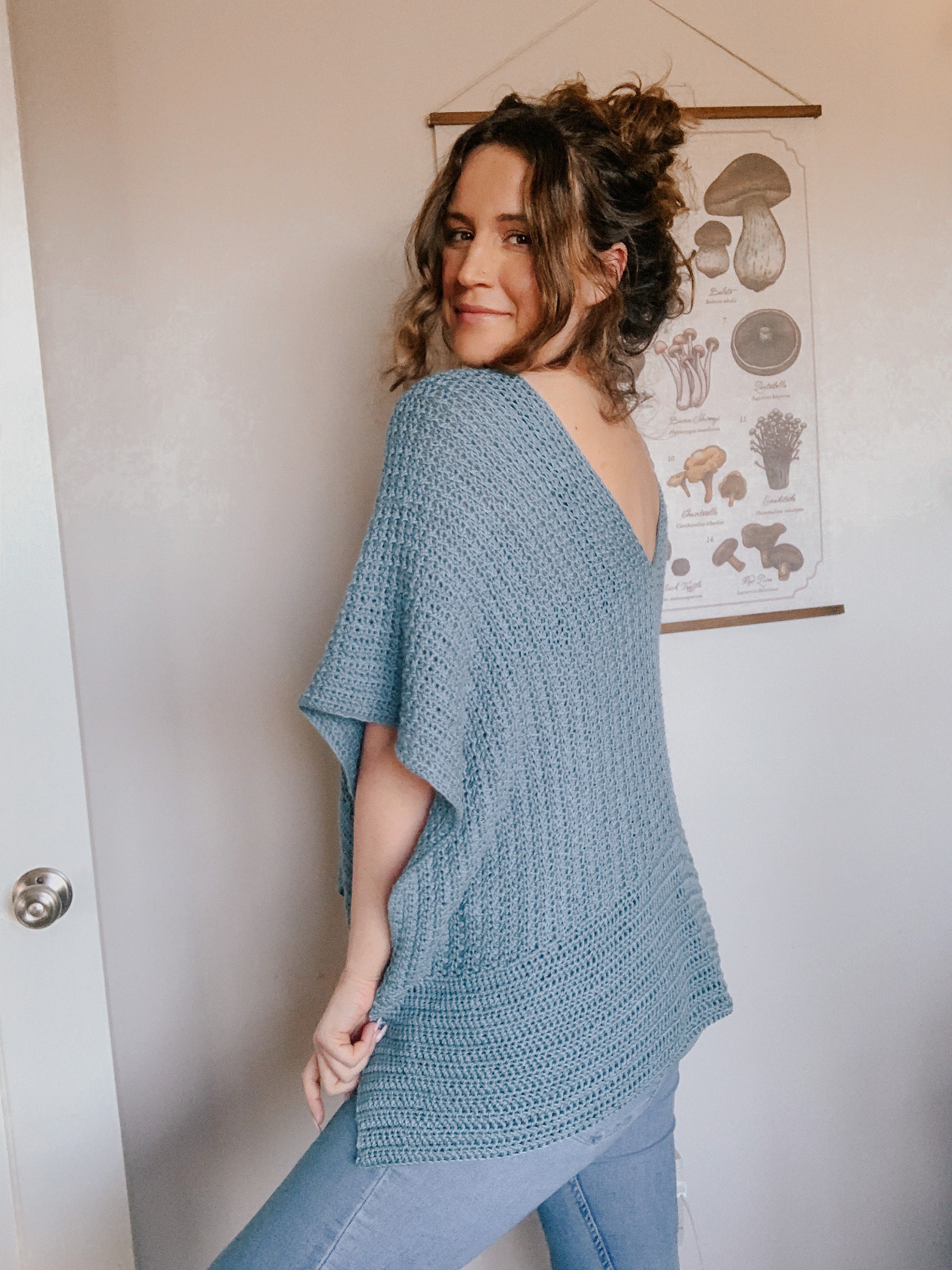 POL Floral Crochet Patch V-Neck Top