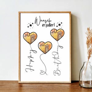 Druckbare Bargeld Geschenkidee Geburtstag | DIY Geld Gutschein PDF | Sofortiges Wunsch-Poster | Lustiges Last-Minute-Geschenk