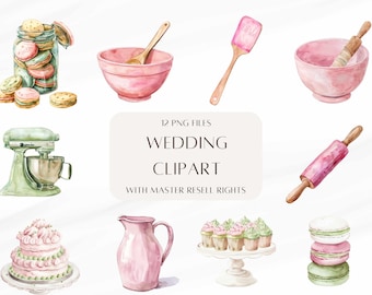 Aquarell Backen Clipart Bundle: Küche PNG Grafiken (MRR Digital Download