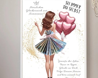 Jugendweihe Geldgeschenk Mädchen Gutschein Frau Freundin Tochter Geld verpacken Geschenk personalisiert Geschenkidee PDF sofort Download