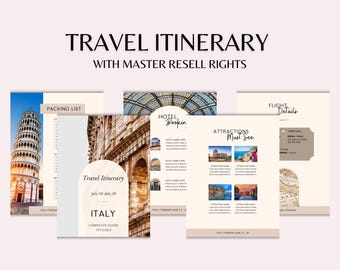 Editable Travel Itinerary Template | Mobile Travel Planner & Digital Travel Guide | Canva Template with Master Resell Rights | PLR