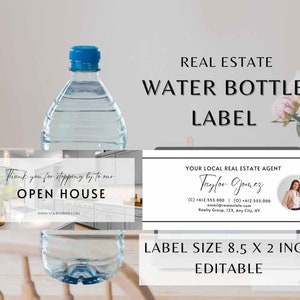 Étiquette de bouteille d&#39;eau porte ouverte, Étiquette de bouteille porte ouverte, Étiquette de bouteille d&#39;eau pour agence immobilière, Étiquette de bouteille d&#39;eau pour agent immobilier, Étiquette porte ouverte