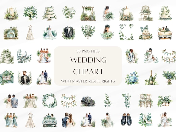 Wedding Clipart Bundle Master Resell Rights PLR | Watercolor Boho Wedding PNG Invitations Gifts Art Invite Letters | Minimal Art Design