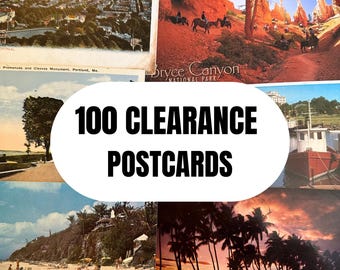 100 Vintage Postcard Set: Random US Travel, Scrapbook Ephemera