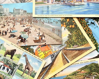 Set of California vintage postcards, vintage postcard set, unused and used Postcard lots, random postcards, Vintage travel postcards
